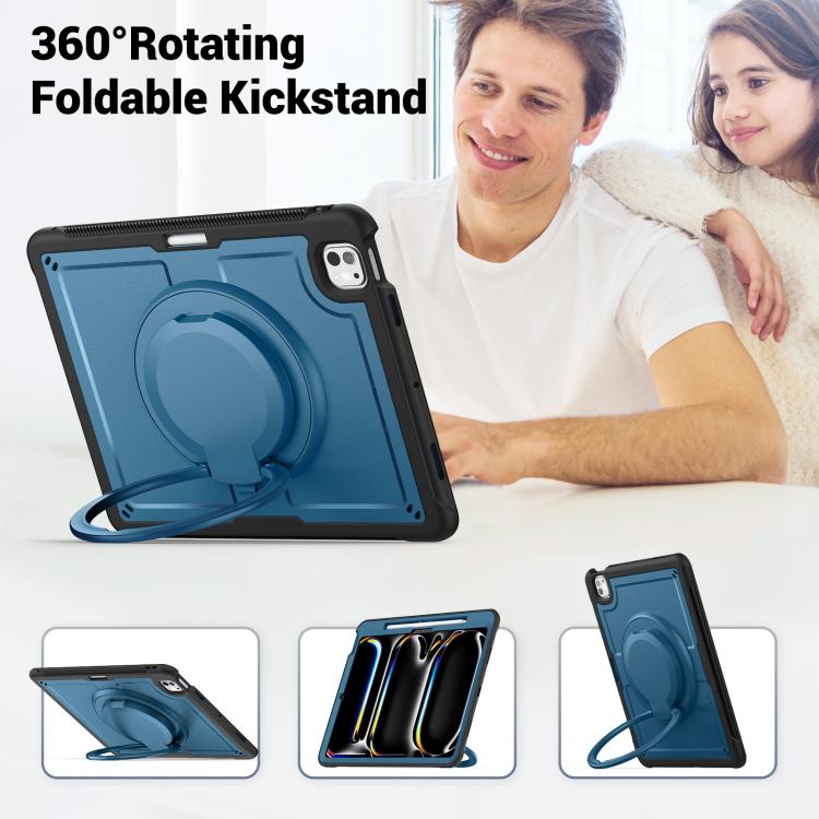 For iPad Pro 13 2024 Honeycomb Hybrid Tablet Case with Handle Holder & Strap(Navy Blue) - iPad Pro 13 2024 Cases by buy2fix | Online Shopping UK | buy2fix