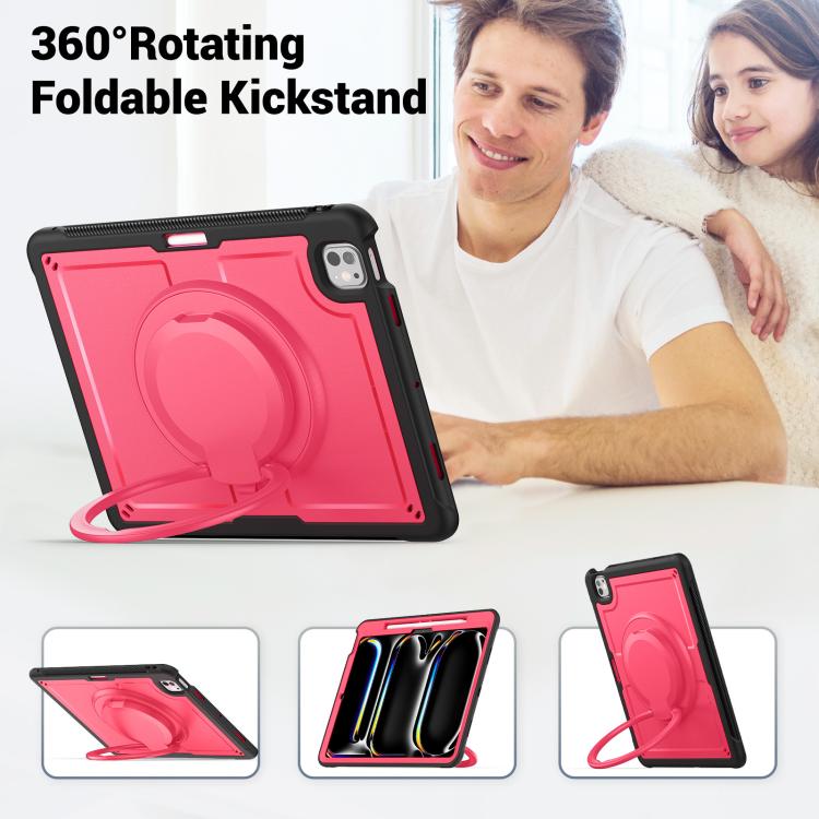For iPad Pro 13 2024 Honeycomb Hybrid Tablet Case with Handle Holder & Strap(Rose Red) - iPad Pro 13 2024 Cases by buy2fix | Online Shopping UK | buy2fix