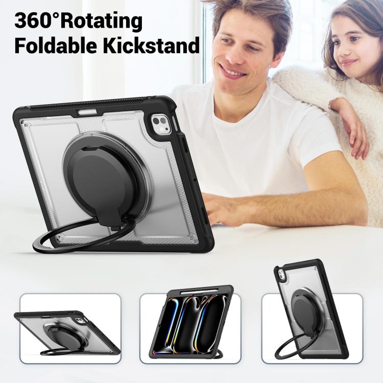 For iPad Pro 13 2024 Honeycomb Hybrid Tablet Case with Handle Holder & Strap(Transparent) - iPad Pro 13 2024 Cases by buy2fix | Online Shopping UK | buy2fix