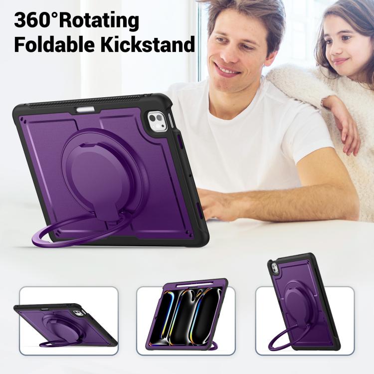 For iPad Pro 13 2024 Honeycomb Hybrid Tablet Case with Handle Holder & Strap(Purple) - iPad Pro 13 2024 Cases by buy2fix | Online Shopping UK | buy2fix