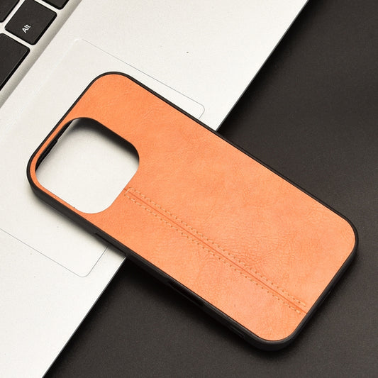 For iPhone 16 Pro Max Cow Pattern Sewing Back Cover Phone Case(Orange) by buy2fix