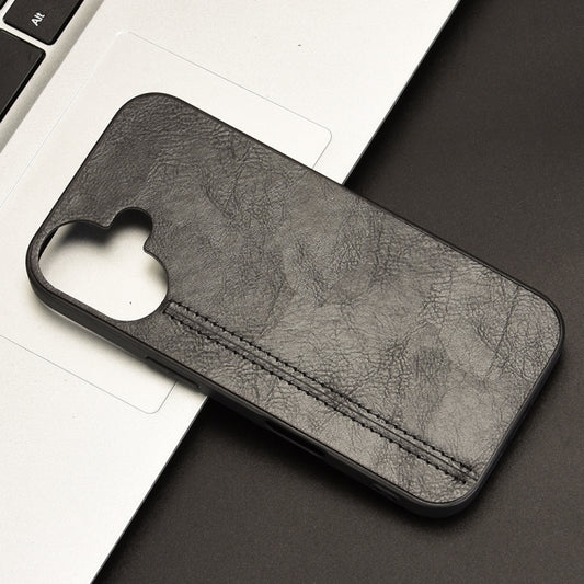 For iPhone 16 Plus Cow Pattern Sewing Back Cover Phone Case(Black) by buy2fix