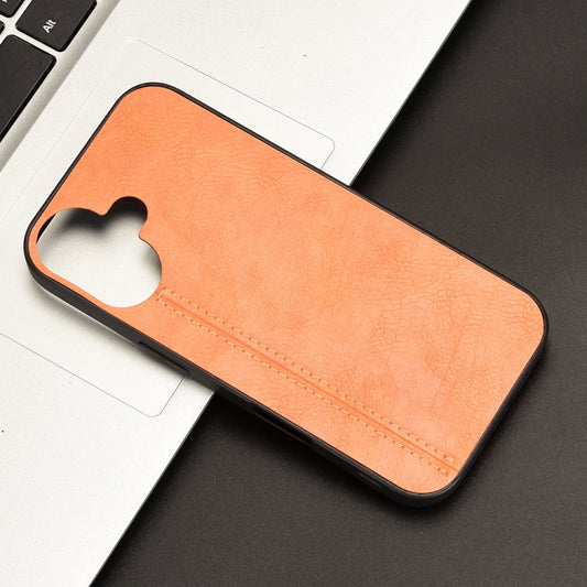 For iPhone 16 Plus Cow Pattern Sewing Card Bag Phone Case(Orange) by buy2fix