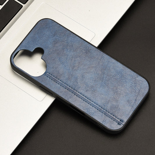 For iPhone 16 Plus Cow Pattern Sewing Card Bag Phone Case(Blue) by buy2fix