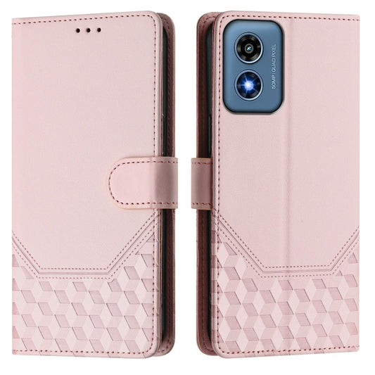 For Motorola Moto G Play 4G 2024 Oversea Honeycomb Embossing RFID Leather Phone Case(Pink) by buy2fix