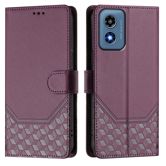 For Motorola Moto G Play 4G 2024 Oversea Honeycomb Embossing RFID Leather Phone Case(Violet) by buy2fix
