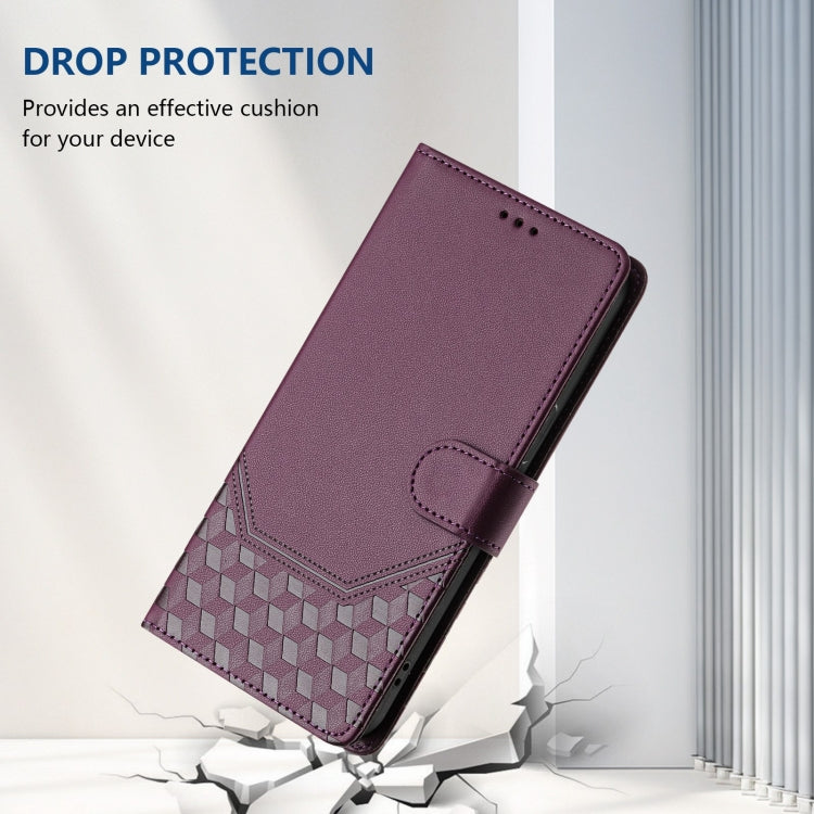 For Motorola Moto G Play 5G 2024 Oversea Honeycomb Embossing RFID Leather Phone Case(Violet) by buy2fix