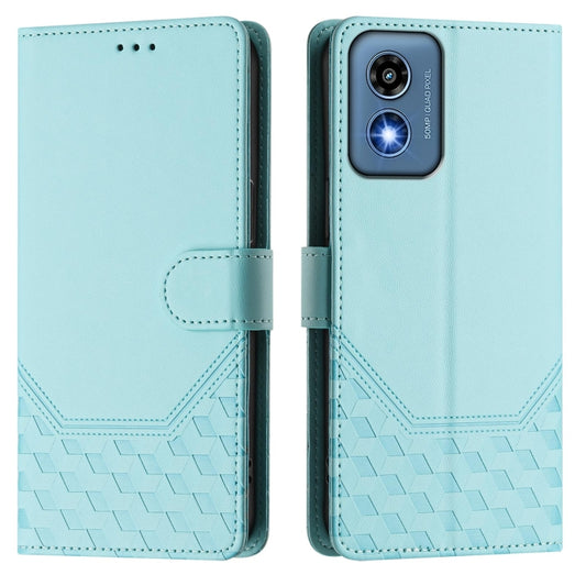 For Motorola Moto G 5G 2024 Oversea Honeycomb Embossing RFID Leather Phone Case(Mint Green) by buy2fix