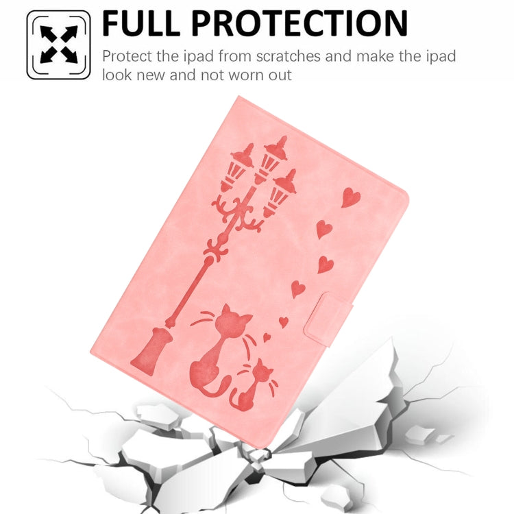 For iPad Air 11 2025 / 2024 Embossed Couple Cat Smart Tablet Leather Case(Pink) by buy2fix