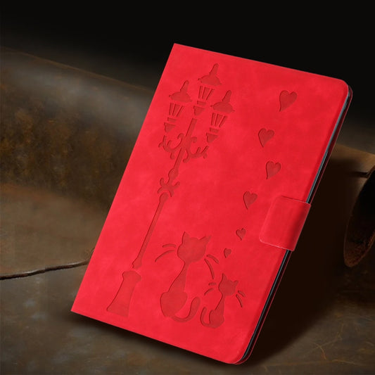 For iPad Pro 11 2025 / 2024 Embossed Couple Cat Smart Tablet Leather Case(Red) by buy2fix