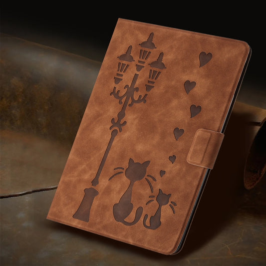 For Lenovo Tab M11 / Xiaoxin Pad 2024 Embossed Couple Cat Smart Tablet Leather Case(Brown) by buy2fix