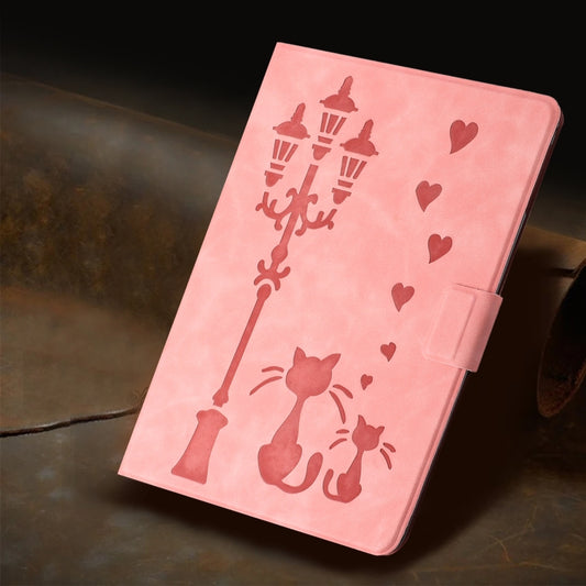 For Lenovo Tab M11 / Xiaoxin Pad 2024 Embossed Couple Cat Smart Tablet Leather Case(Pink) by buy2fix