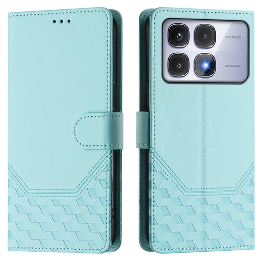 For Redmi K70 Ultra 5G Honeycomb Embossing RFID Leather Phone Case(Mint Green) by buy2fix