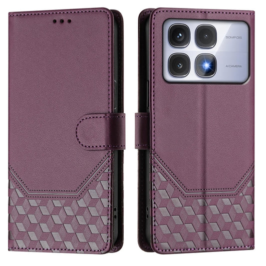 For Redmi K70 Ultra 5G Honeycomb Embossing RFID Leather Phone Case(Violet) by buy2fix