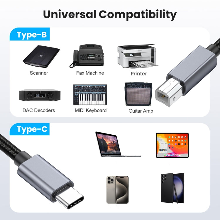 USB-C / Type-C to USB-B BM Printer MIDI Keyboard Adapter Cable, Length:0.5m by buy2fix