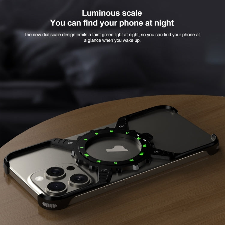 For iPhone 16 Pro Max Mechanical Gear MagSafe Holder Borderless Metal Phone Case(Black) by buy2fix