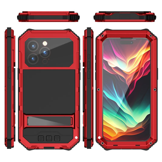 For iPhone 15 Pro Max R-JUST Life Waterproof Dustproof Shockproof Holder Phone Case(Red) - iPhone 15 Pro Max Cases by R-JUST | Online Shopping UK | buy2fix