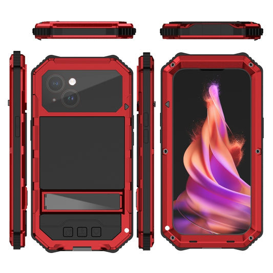 For iPhone 15 Plus R-JUST Life Waterproof Dustproof Shockproof Holder Phone Case(Red) - iPhone 15 Cases by R-JUST | Online Shopping UK | buy2fix
