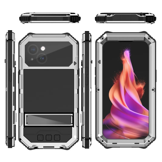 For iPhone 15 Plus R-JUST Life Waterproof Dustproof Shockproof Holder Phone Case(Silver) - iPhone 15 Cases by R-JUST | Online Shopping UK | buy2fix