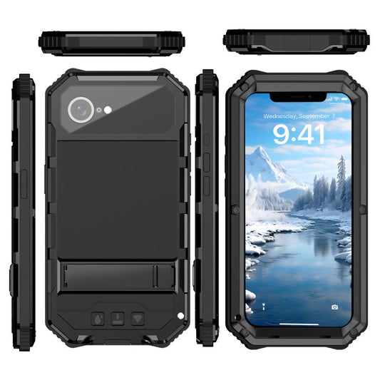 For iPhone 16e R-JUST Life Waterproof Dustproof Shockproof Holder Phone Case(Black) - iPhone 16e Cases by R-JUST | Online Shopping UK | buy2fix