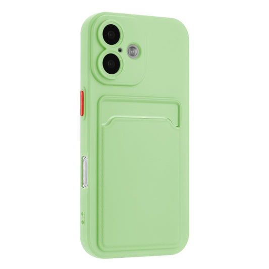 For iPhone 16 Skin Feel Card Contrast Color Button TPU Phone Case(Light Green) by buy2fix