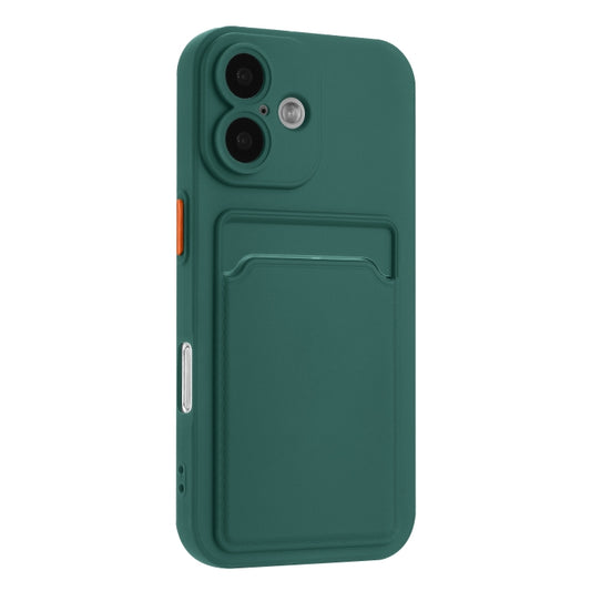 For iPhone 16 Skin Feel Card Contrast Color Button TPU Phone Case(Dark Green) by buy2fix