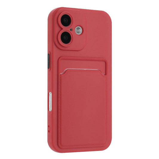 For iPhone 16 Plus Skin Feel Card Contrast Color Button TPU Phone Case(Rose Red) by buy2fix