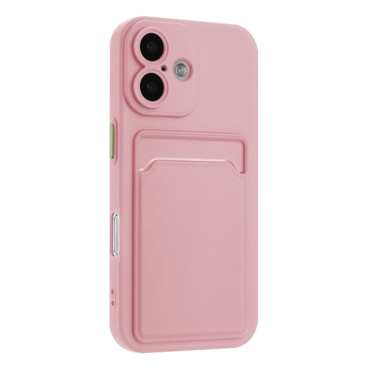 For iPhone 16 Plus Skin Feel Card Contrast Color Button TPU Phone Case(Pink) by buy2fix