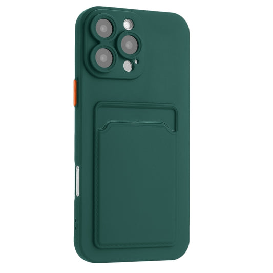 For iPhone 16 Pro Skin Feel Card Contrast Color Button TPU Phone Case(Dark Green) by buy2fix