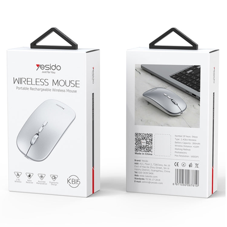 Yesido KB15 Slim 2.4G Rechargeable Wireless Optical Mouse(White) by Yesido