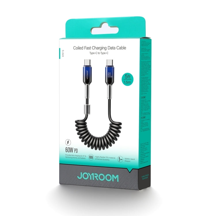 JOYROOM S-A43 60W USB-C / Type-C to USB-C / Type-C Coiled Fast Charging Data Cable, Length:1.5m(Black) by JOYROOM