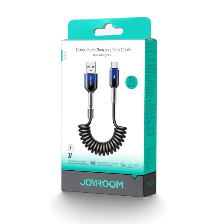JOYROOM S-A43 3A USB to USB-C / Type-C Coiled Fast Charging Data Cable, Length:1.5m(Black) by JOYROOM