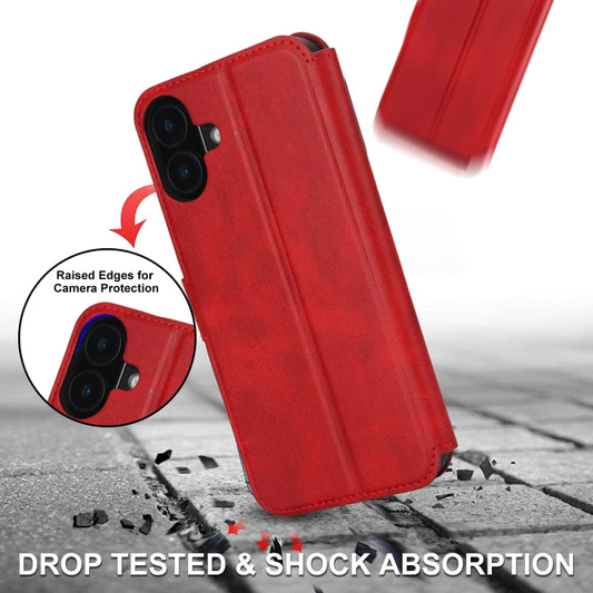 For iPhone 16 Plus Shockproof PU + TPU Leather Phone Case(Red) by buy2fix