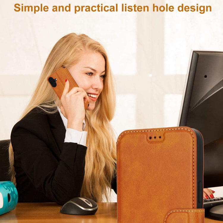 For iPhone 16 Plus Shockproof PU + TPU Leather Phone Case(Light Brown) by buy2fix