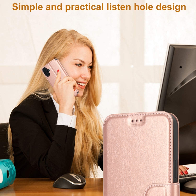 For iPhone 16 Plus Shockproof PU + TPU Leather Phone Case(Rose Gold) by buy2fix