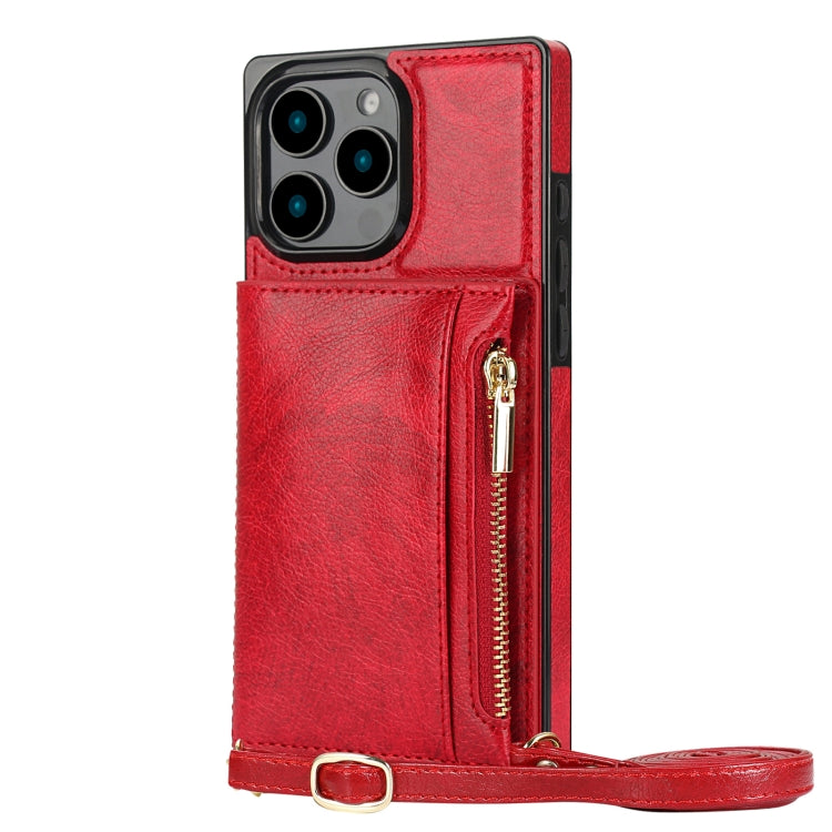 For iPhone 16 Pro Square Zipper Wallet Bag TPU+PU Back Cover Case(Red) by buy2fix