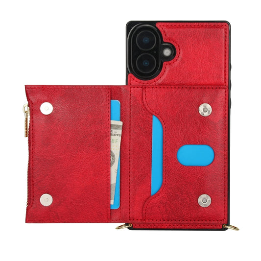 For iPhone 16 Square Zipper Wallet Bag TPU+PU Back Cover Case(Red) by buy2fix