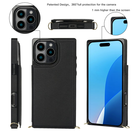 For iPhone 16 Pro Cross-body Square Dual-Buckle Card Flip Wallet Phone Case(Black) by buy2fix