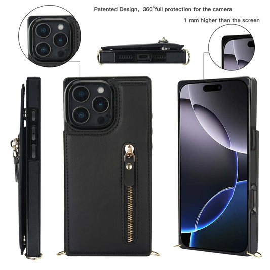 For iPhone 16 Pro Max Cross-body Zipper Square Phone Case(Black) - iPhone 16 Pro Max Cases by buy2fix | Online Shopping UK | buy2fix