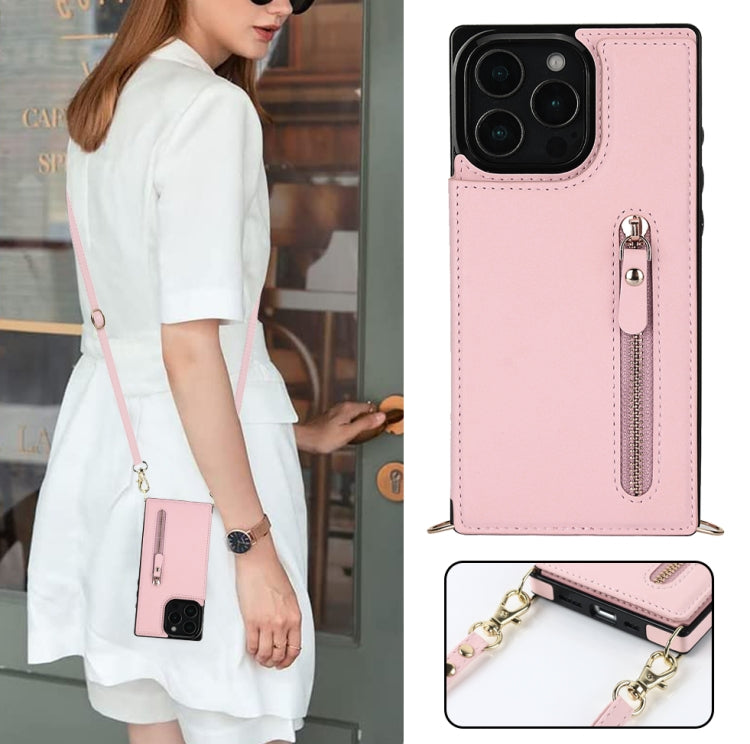 For iPhone 16 Pro Cross-body Zipper Square Phone Case(Pink) by buy2fix