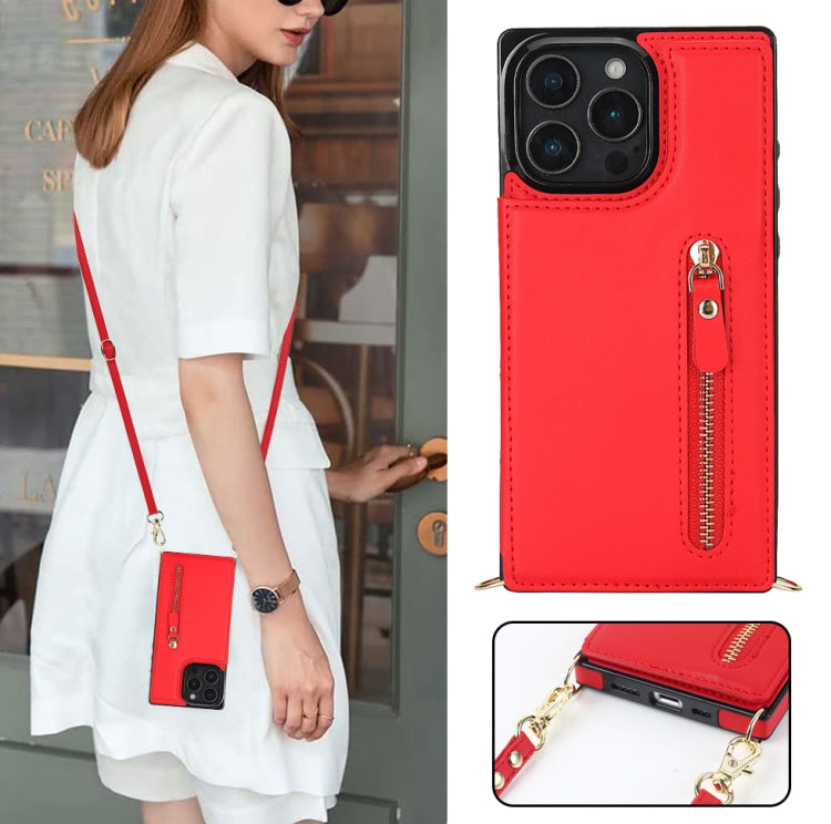 For iPhone 16 Pro Cross-body Zipper Square Phone Case(Red) by buy2fix