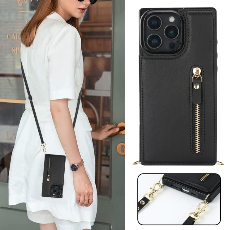 For iPhone 16 Pro Cross-body Zipper Square Phone Case(Black) by buy2fix