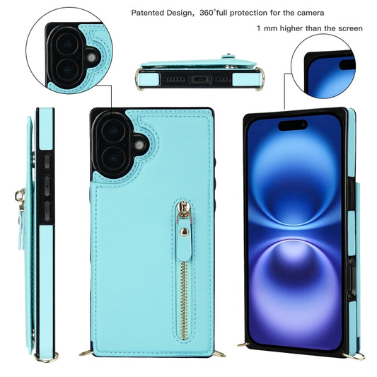For iPhone 16 Plus Cross-body Zipper Square Phone Case(Green) by buy2fix