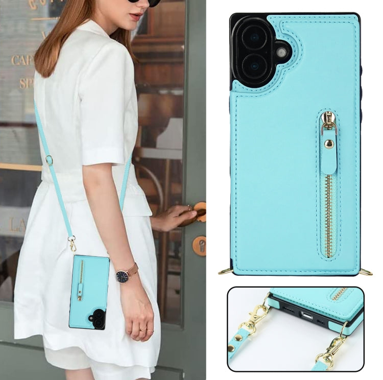 For iPhone 16 Cross-body Zipper Square Phone Case(Green) by buy2fix