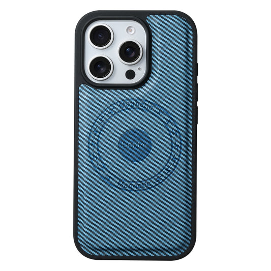 For iPhone 16 Pro Denior Carbon Fiber Texture Leather MagSafe Phone Case(Blue) by Denior