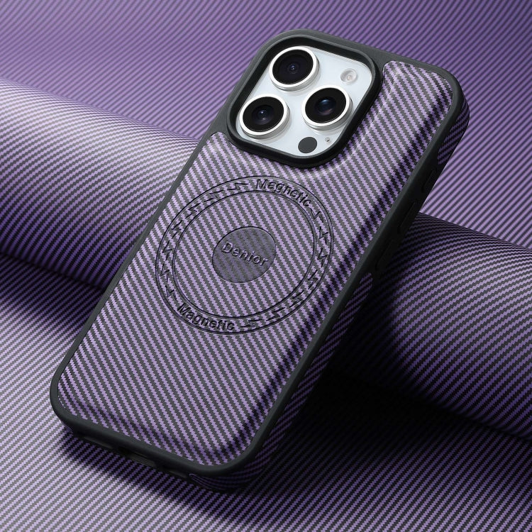 For iPhone 16 Plus Denior Carbon Fiber Texture Leather MagSafe Phone Case(Purple) by Denior