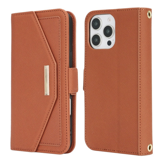For iPhone 16 Pro Max Cross Texture Crossbody Lanyard Leather Phone Case(Brown) by buy2fix