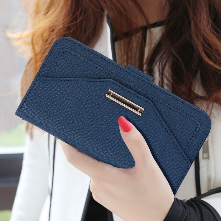 For iPhone 16 Plus Cross Texture Crossbody Lanyard Leather Phone Case(Blue) by buy2fix