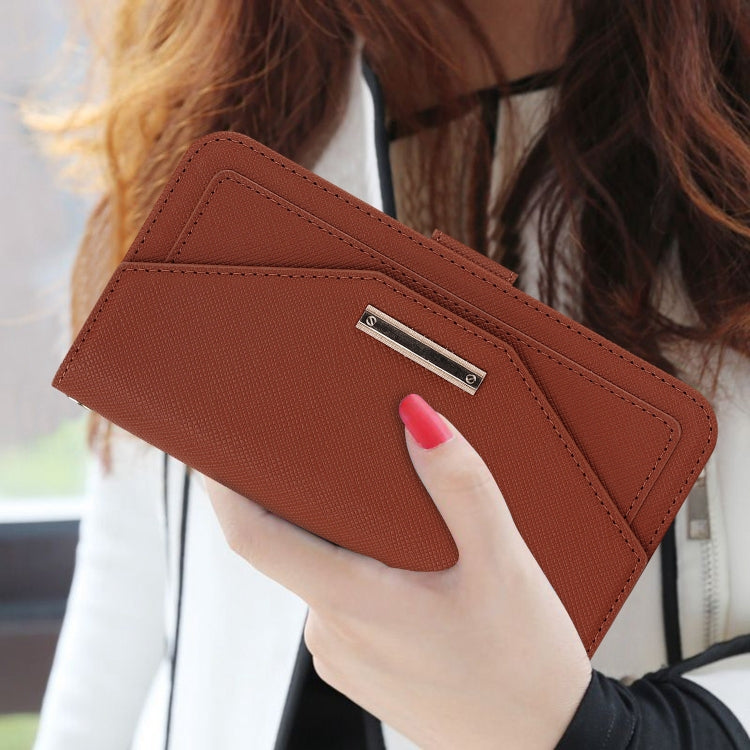 For iPhone 15 Pro Cross Texture Crossbody Lanyard Leather Phone Case(Brown) - iPhone 15 Pro Cases by buy2fix | Online Shopping UK | buy2fix