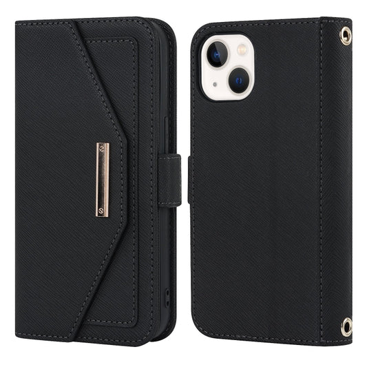 For iPhone 15 Cross Texture Crossbody Lanyard Leather Phone Case(Black) - iPhone 15 Cases by buy2fix | Online Shopping UK | buy2fix